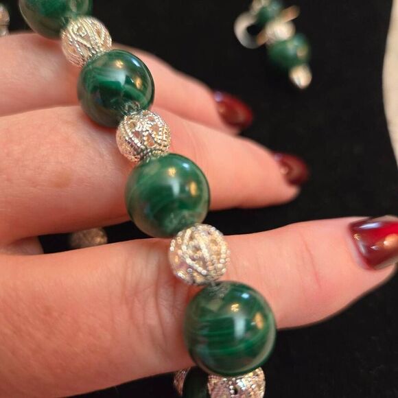 NEW Malachite & Sterling Silver Necklace Set 3 piece - Picture 5 of 11